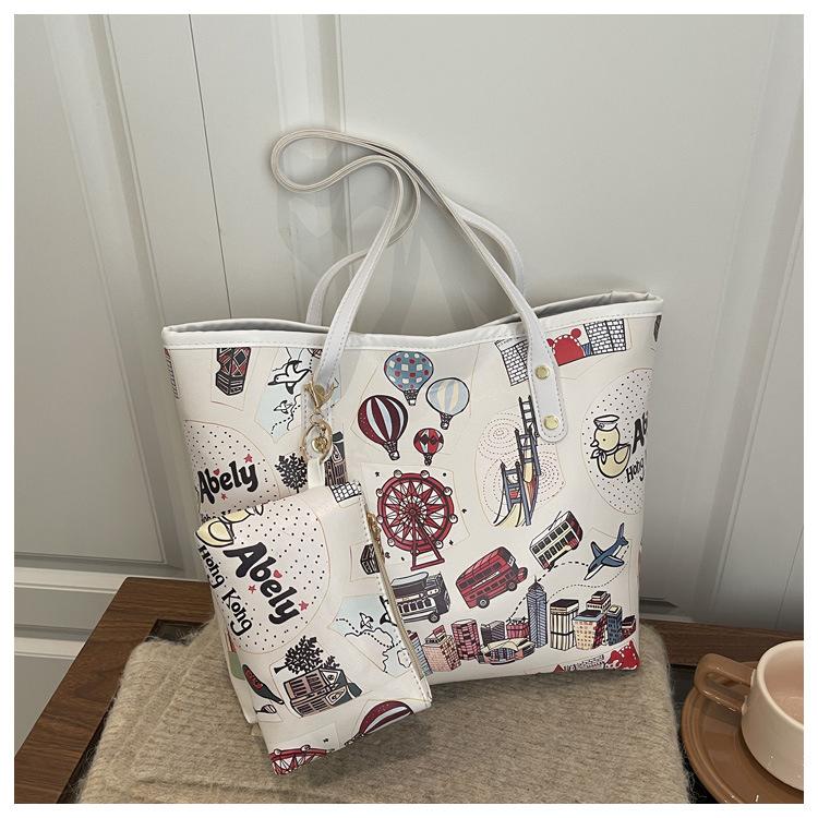 Fashi Printed Graffiti Shoulder Bag Women Large Capacity Commuter Vintage High Quality Handle Bag Comfortable Composite Bag