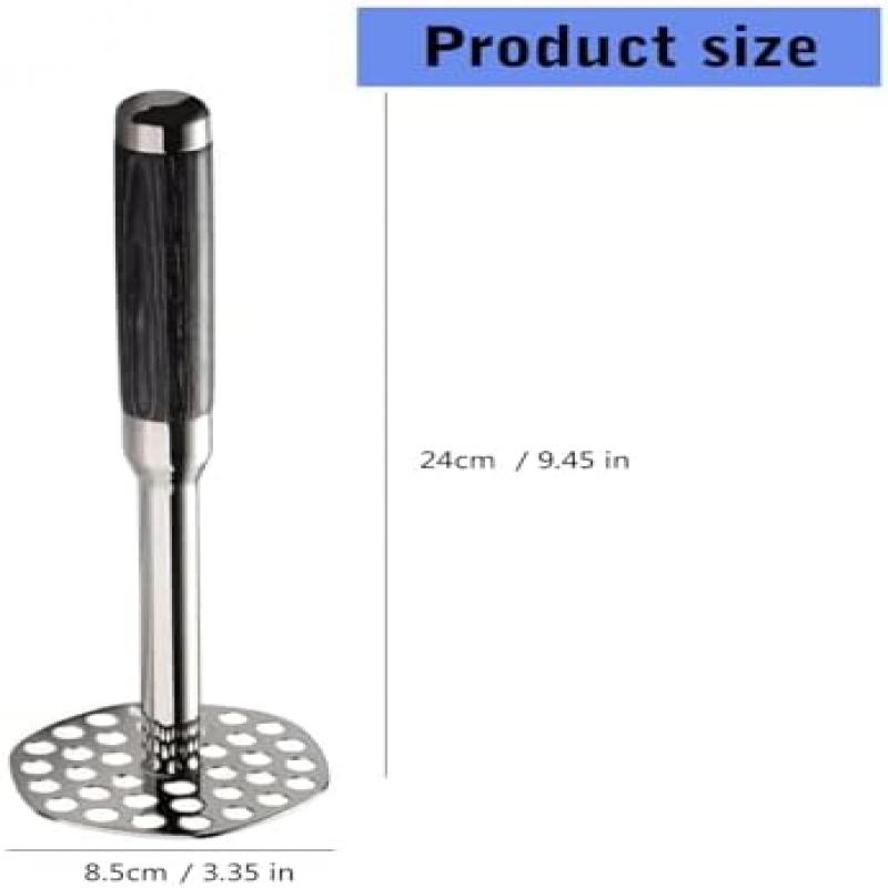 Stainless Steel Potato Masher with Long Wooden Handle, Multi-Purpose Fruit Crusher for Easy Mashing of Various Foods