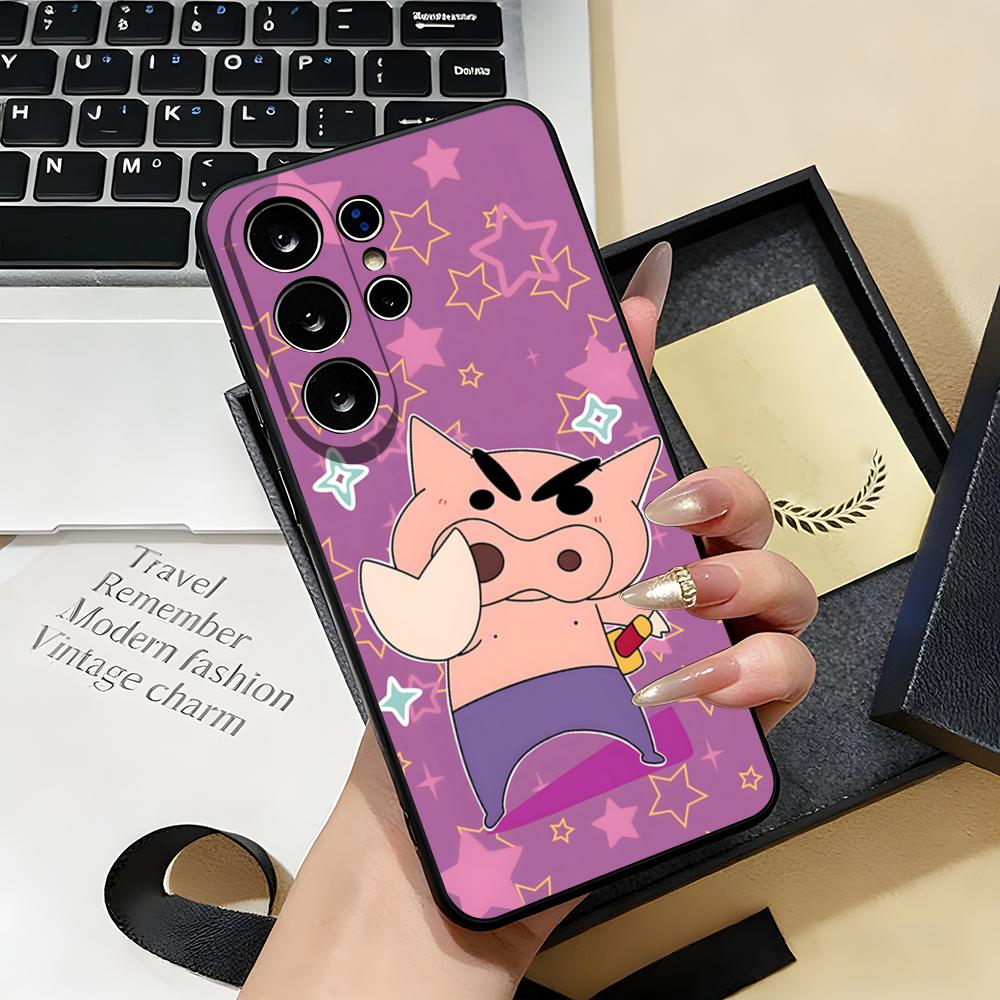 Buriburizaemon Pig Phone Case For Samsung S26 S25 S24 FE S23 S22 S21 Plus S20 Ultra Note20Ultra Black Soft Shell
