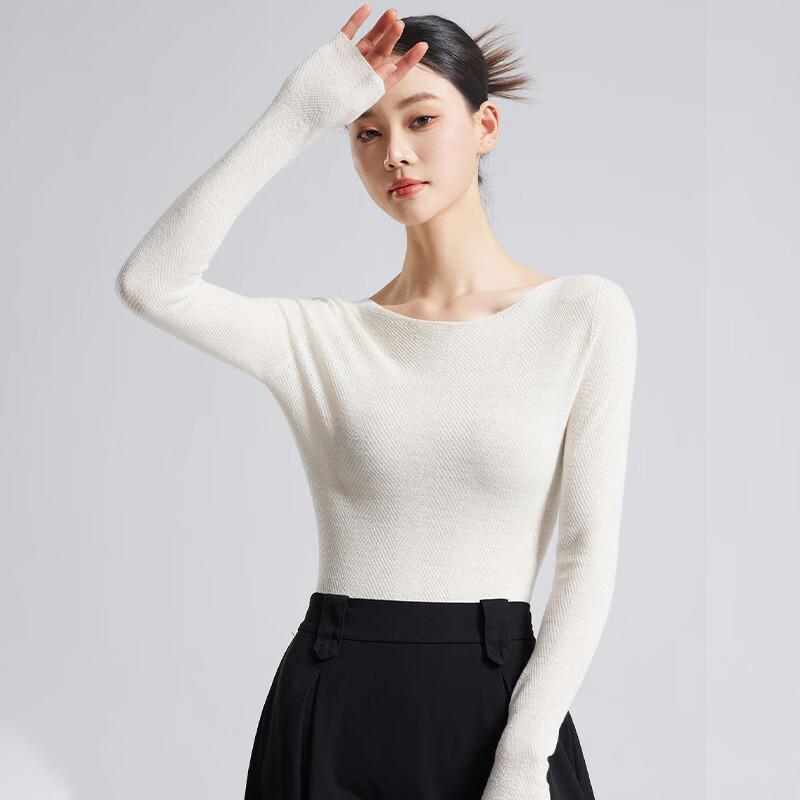 Fengxun Seamless Low Round Neck Silk Cashmere Blend Base Layer Sweater
