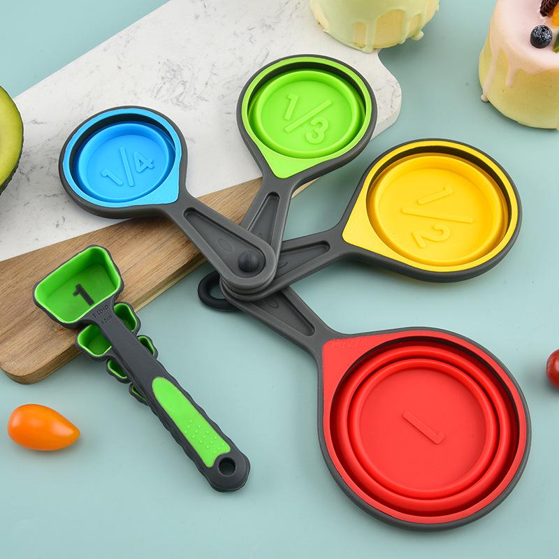Zusammenklappbares Silikon-Messbecher-Set: 4-teiliges einziehbares Küchenwerkzeug für Kaffee, Mehl und Backen.