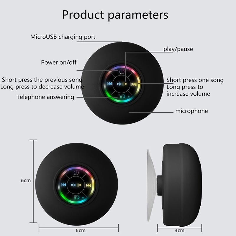 2025 Bathroom Waterproof Wireless Led Bluetooth Speaker Large Suction Cup Mini Portable Speaker Outdoor Sports Stereo Speaker