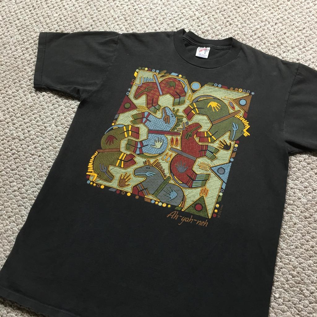 Vintage 90s Jerzees Shirt Mens M/L Black Southwestern Horse Graphic Tee Unisex T-Shirt