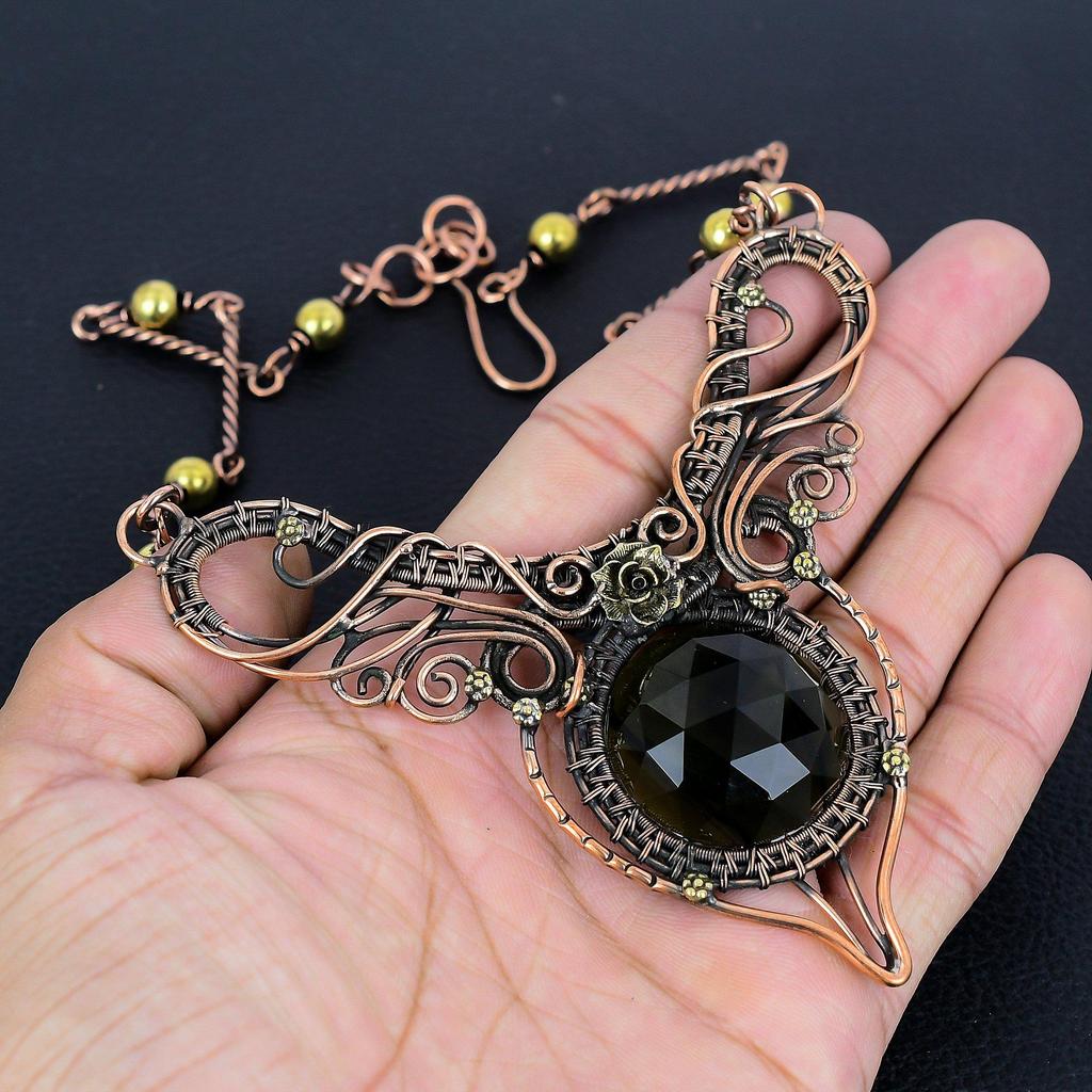 Peridot Handmade Gemstone Necklace, 999 Copper Wire Wrapped Necklace Antique Jewelry, For Engagement Gift