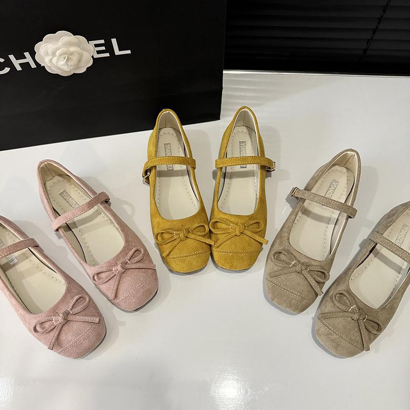 Soft-soled bow French small square head light mouth single shoes women's 2025 spring new one-word belt four-season commuting flats