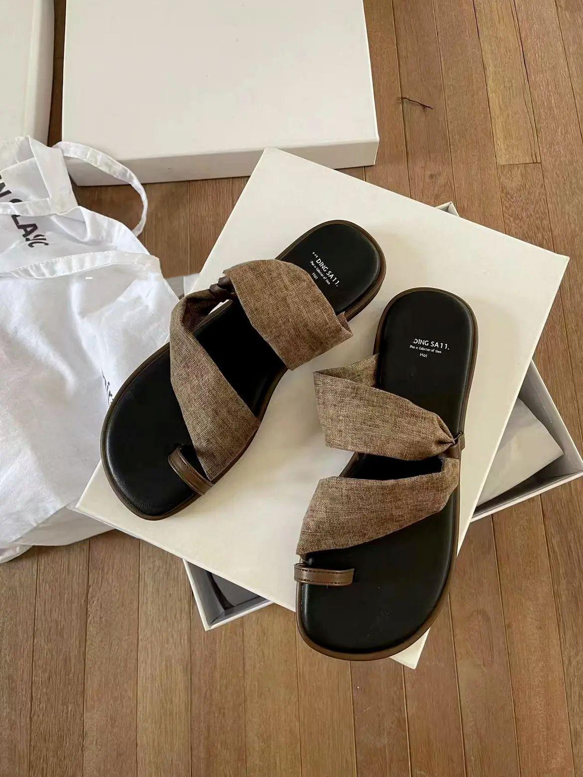 

Toe slippers women s 2025 summer wear flat sandals seaside vacation beach shoes 40 хаки