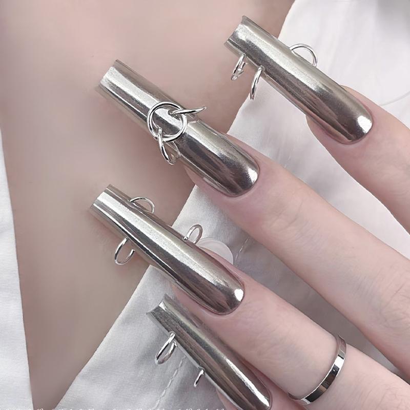 6 Grids Mix Punk Piercing Perforable Round Circle Ring White K Gun Black Alloy Nail Decorations Manicure Charms