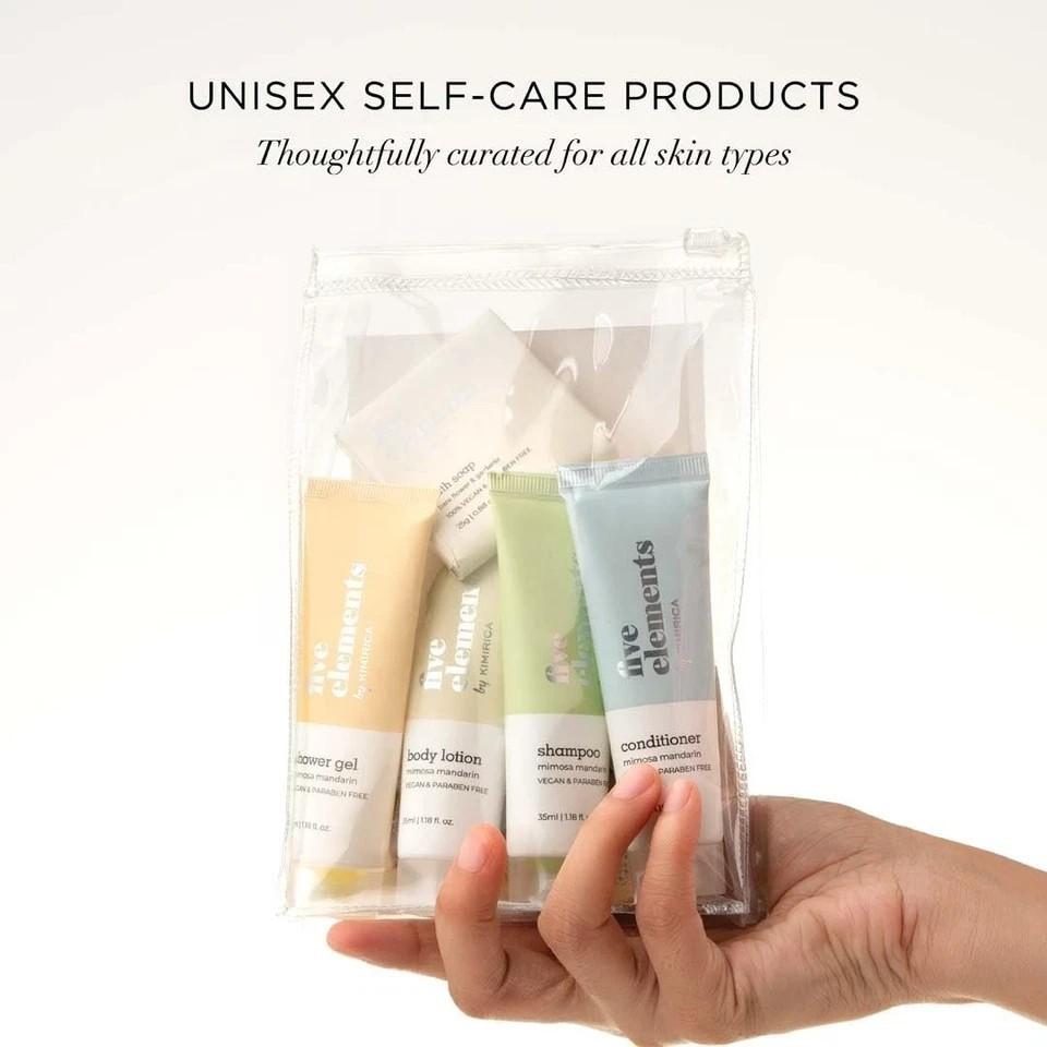 Kimirica Luxury Bath and Body Care + Loofah, Travel Kit Bath Set Five Elements