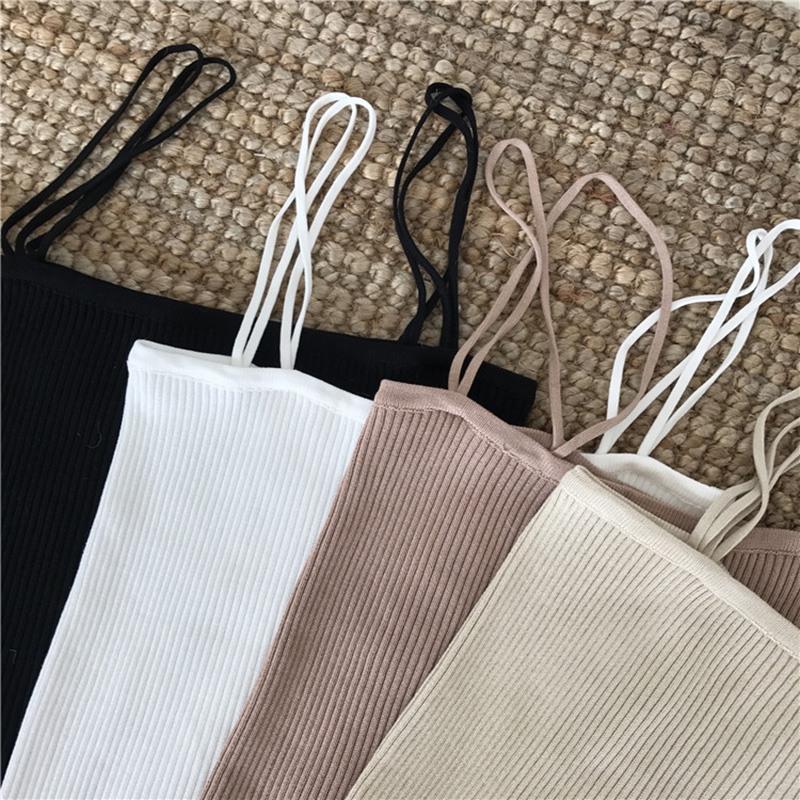 Women's Camisole Solid Color Vest Double Spaghetti Straps Knitted Camisole Tops
