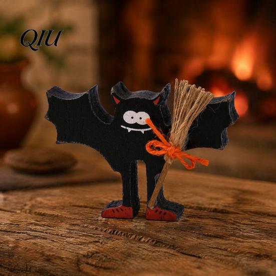 Rustic Wooden Ghost Signs Halloween Table Sign, Cute Witch Hat Bat Freestanding Tiered Miniature Room Decor Tray Ornament, Farmhouse Tabletop