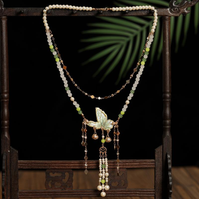 Chinese Style Embroidered Butterfly Wreath Necklace Super Fairy Tassel Pendant Horse Face Skirt Accessories