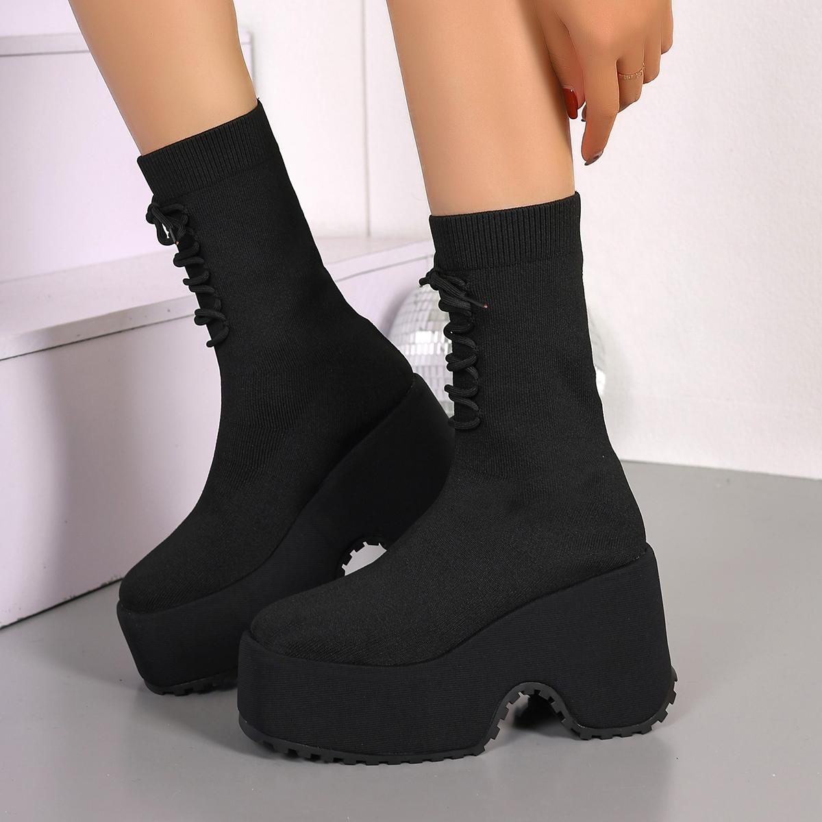 

Женские замшевые туфли на платформе с высоким каблуком, зимние носки, дизайнерские теплые вязаные повседневные туфли, зимние трендовые туфли в готическом стиле Chelsea Botas Mujer 38 чёрный