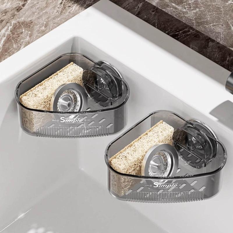 Suction Cup Corners Sink Organizers With Drainage Holes ABS Kitchen Bathroom Storage Shelf Easy Installation