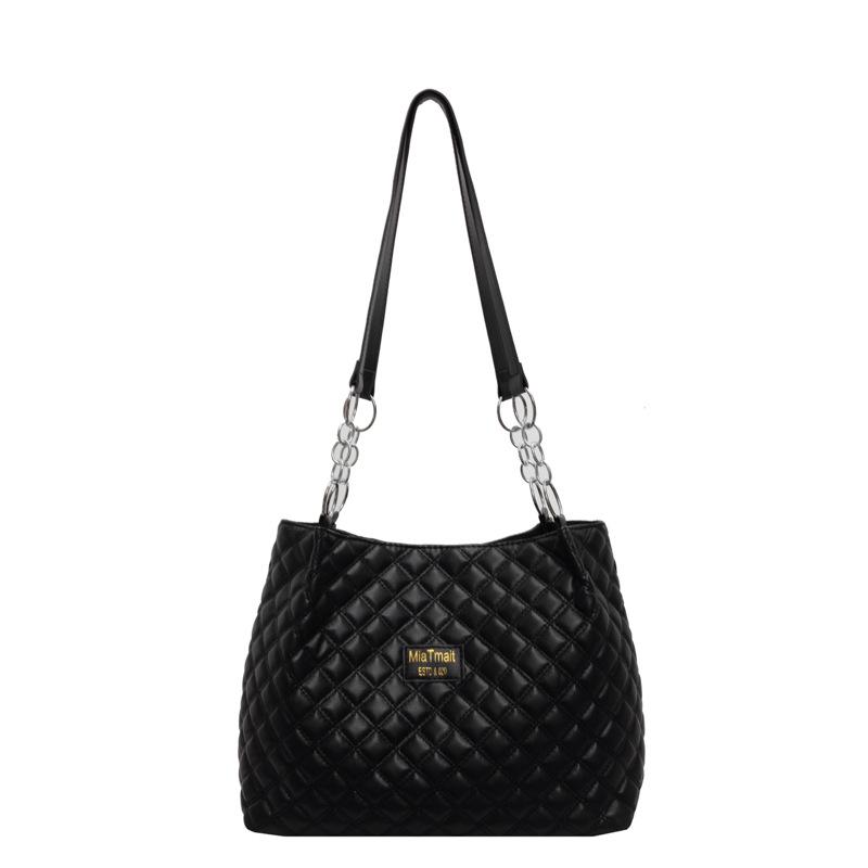 

Большая вместительная сумка с вышитыми ромбами, женская летняя сумка 2024 года, новая модная корейская сумка в иностранном стиле, сумка через плечо чёрный