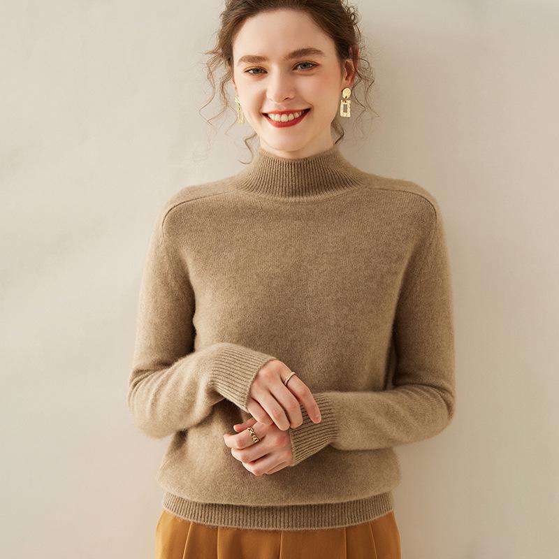 Women's Cashmere Sweater: Thickened Half-High Neck Knitwear, Solid Color, Soft and Warm for Autumn/Winter