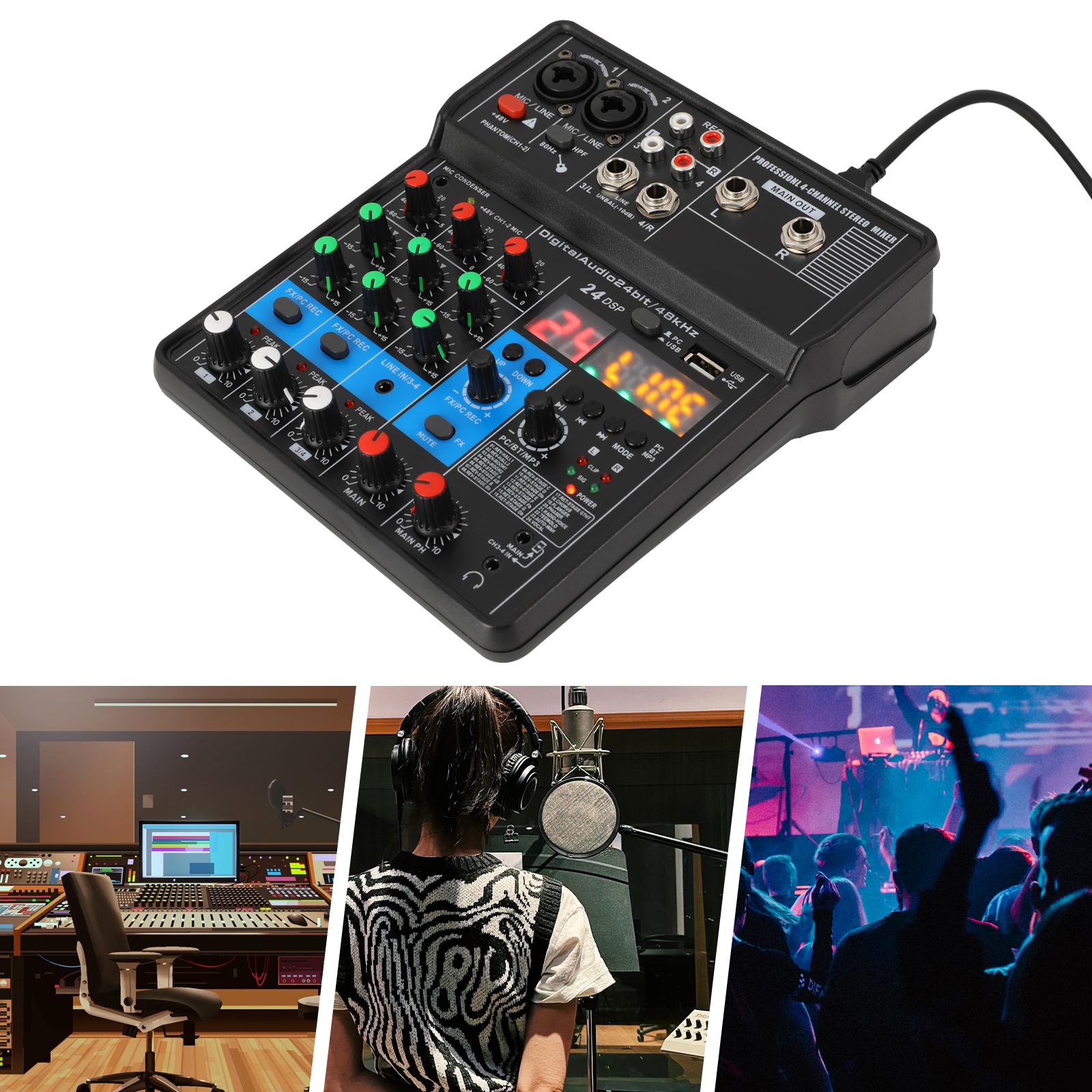 

Mini 4-channel Audio DJ ABS Corded Mixer Console,Black LED Professional DJ Audio Mixer Tableto 48V 17*19.5*5cm for Homes,KTVs чёрный