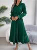 Abito a Colletto Reversibile Monocolore Abito Elegante Plissettato a Vita Alta per Donna Abiti Ampi a Maniche Lunghe Abito Casual