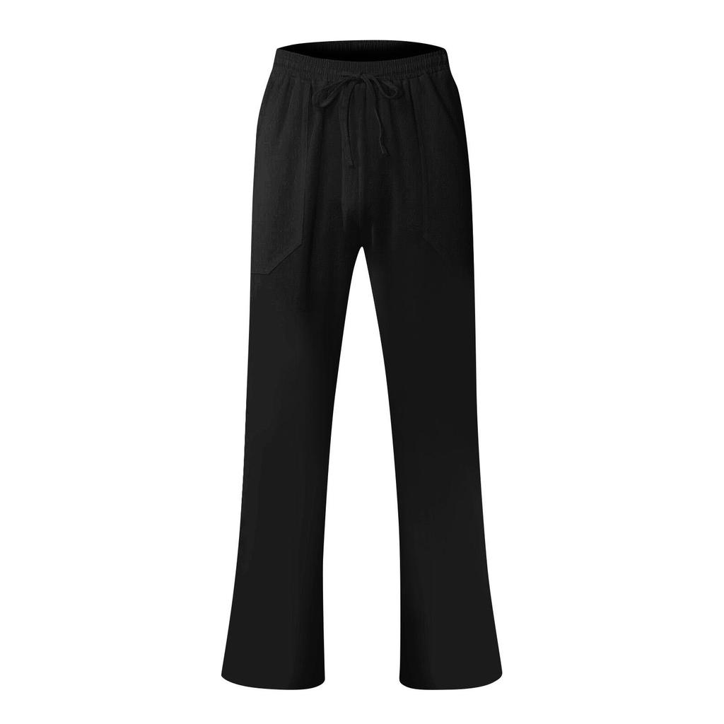 Spring and summer men's linen-blend wide-leg thin breathable loose vacation casual straight trousers