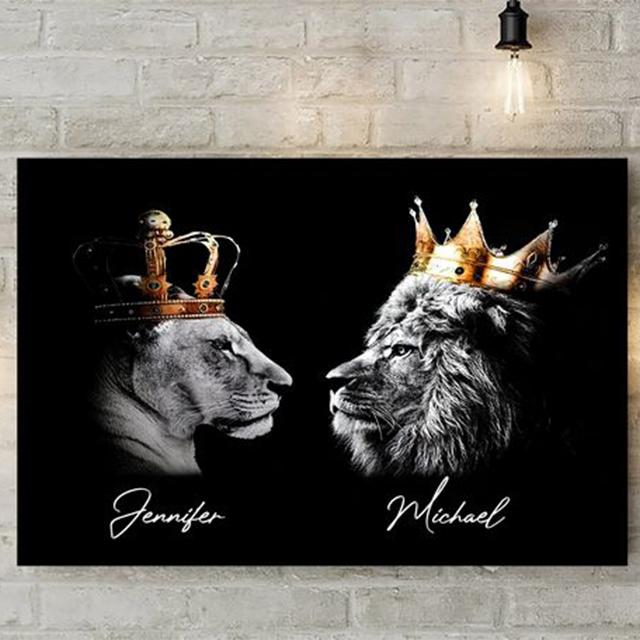 Lion Family Crown Print Canvas Painting Gallery Grade Wall Decor Posters Abstract Animal Autograph Black and White Pictures Gift