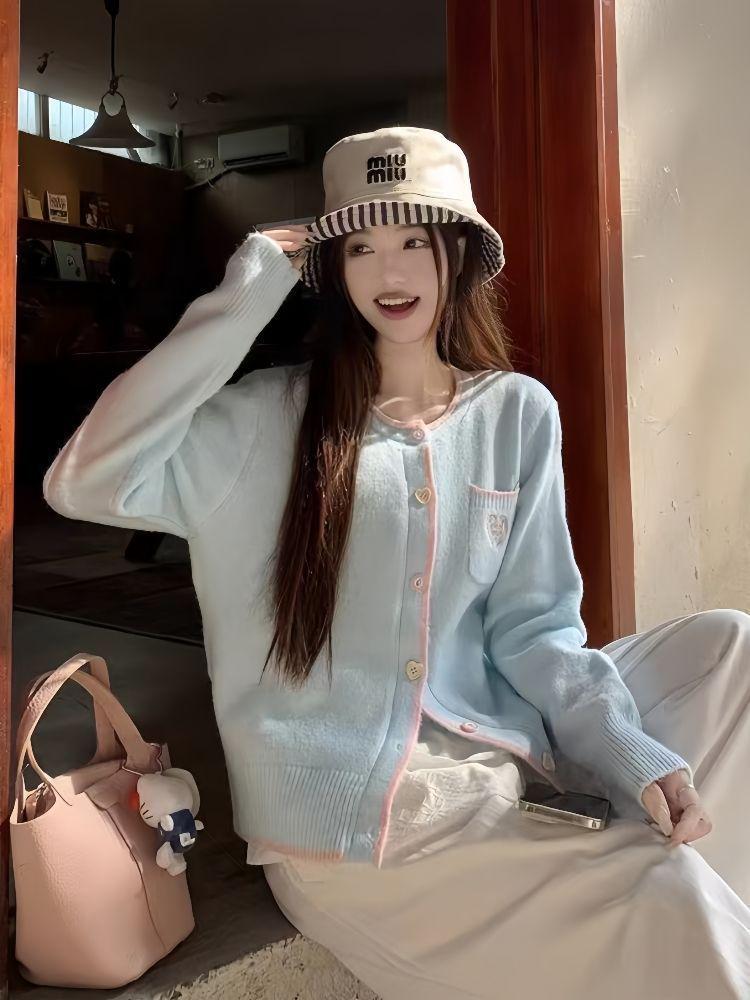 Korean Style Long Sleeve Knitted Cardigan for Women - 2025 Soft, Sweet Age-Reducing Outerwear