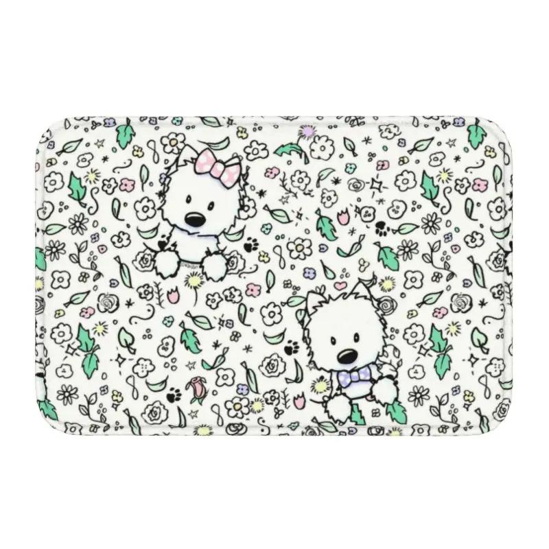 Cute West Highland White Terrier Dog Front Door Mat Anti-Slip Outdoor Absorbent Westie Puppy Doormat Garden Entrance Rug Carpe