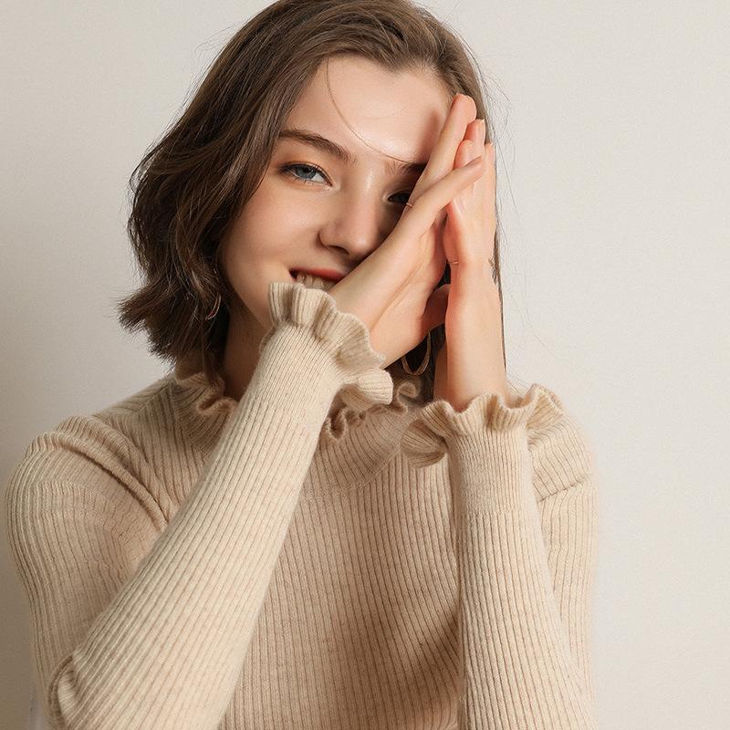 

Осенне-зимний женский свитер с полувысоким воротником, облегающий пуловер с длинными рукавами, короткий, тонкий вязаный свитер, базовая водолазка XXL бежевый