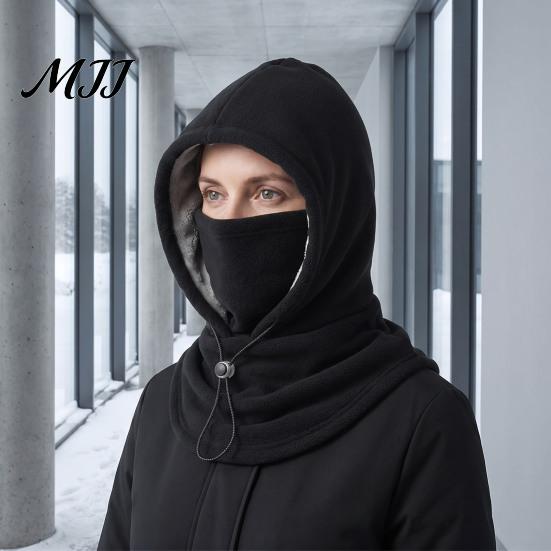 Warm Hiking Hooded Mask Unisex Flannel Balaclava with Drawstring, Ski Hat, Fleece Lined Windproof Winter Commuting Head Gear Face Neck Warmer