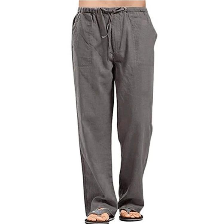 Pánské kalhoty Bavlna Len Rovné Plážové Kalhoty Pánské Ležérní Jaro Léto Prodyšné Pas Fitness Joggers Kalhoty Streetwear