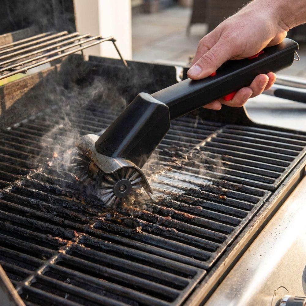 Stainless Steel Electric BBQ Cleaning Brush Double Wheel Rotating Barbecue Brush  Household