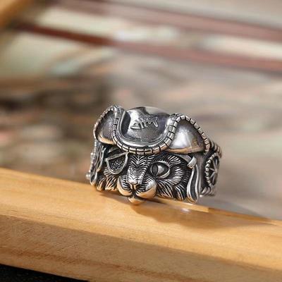 Trendy Men's Retro Cyclops Cat Silver Open Ring