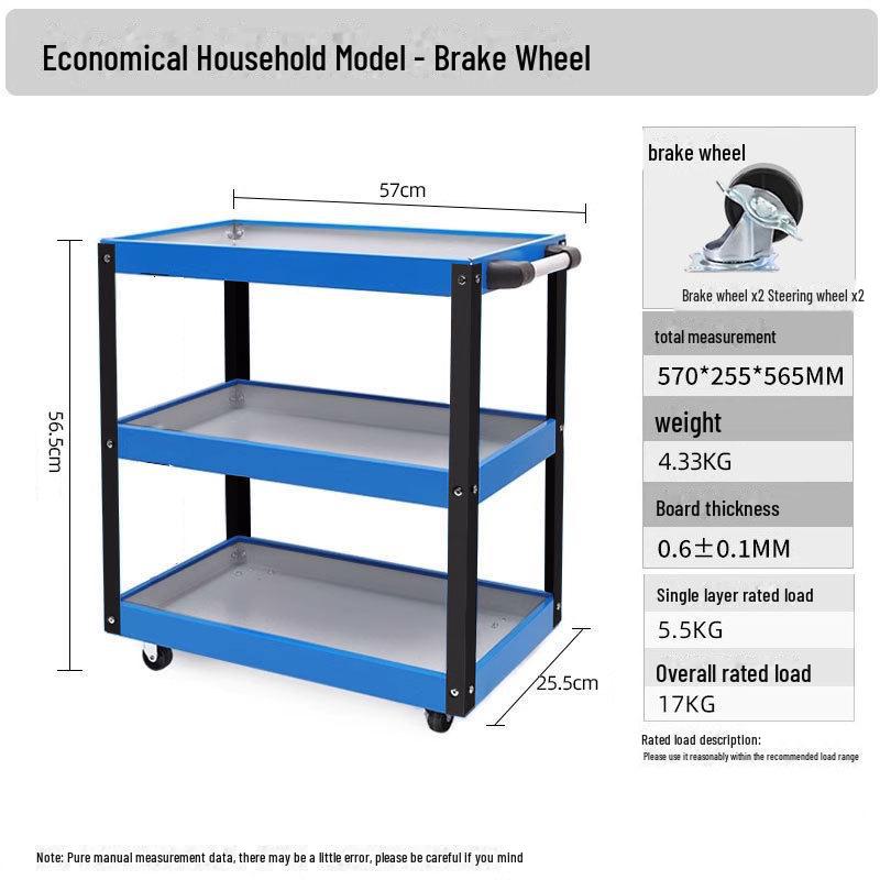 "Green Forest Utility Cart: Three-Layer Tool Trolley & Flatbed for Auto Repair & Beauty Supplies"