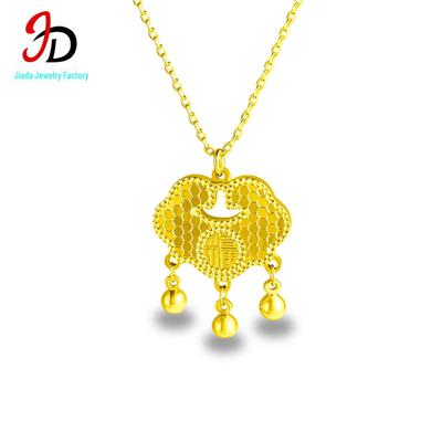 Collier Pendentif Ancien Cadenas de Paix Plaqué Or avec Clochette Nuage Auspicieux - Bijou de Style Chinois pour Femmes