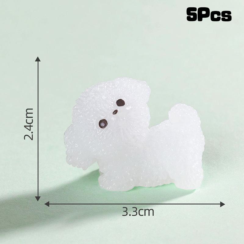5er-Packung Kawaii Cartoon Leuchtende Mini-Hundefiguren aus Kunstharz, Miniaturstatuen, Kreative Mode, DIY-Heimdekorationsaccessoires, Geschenke