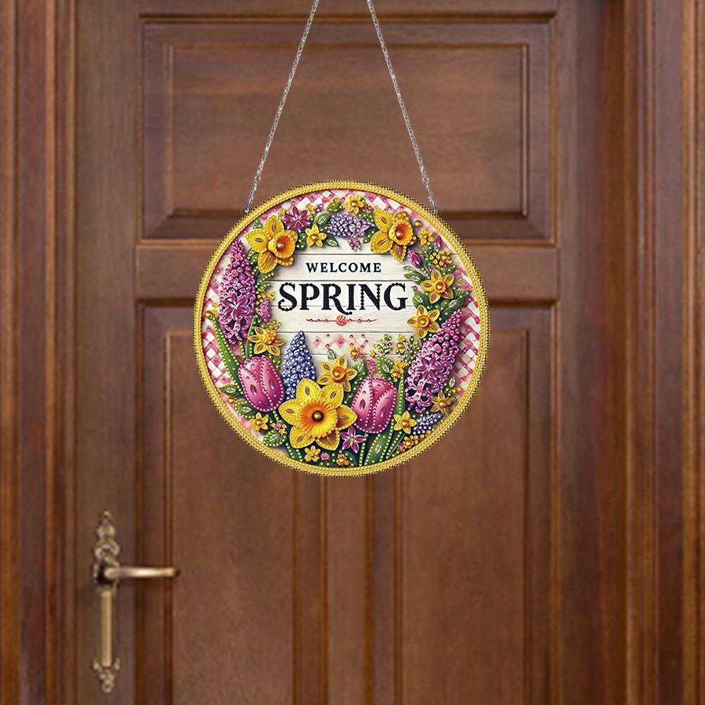 Spring Garden 5D DIY Diamond Painting Dots Pendant Diamond Painting Ornaments Diamond Painting Hanging Pendant for Wall Window