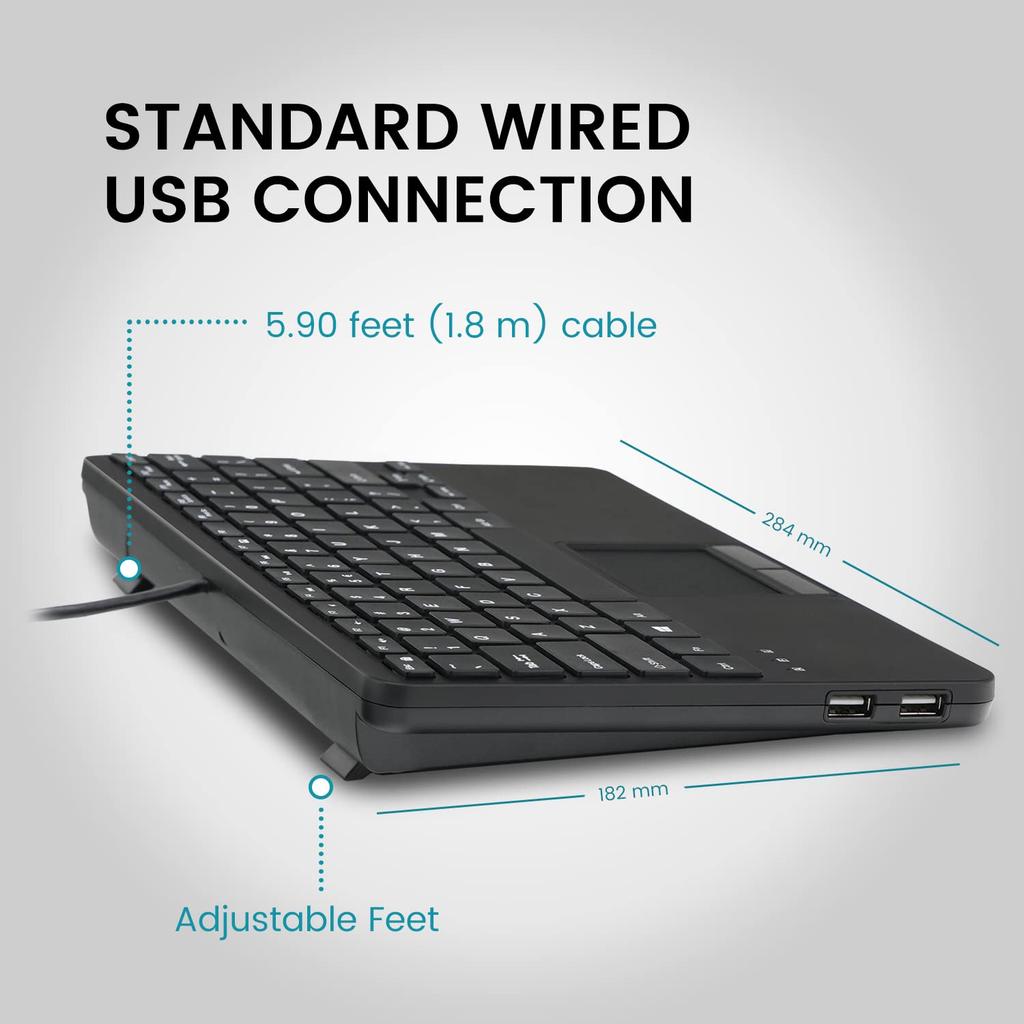 Perixx Keyboard with Touchpad Wired Mini USB Pantograph Key Equipped with 2 USB Hubs US Layout PERIBOARD-525US 28.4x18.2x2.8cm