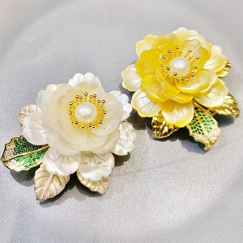 Bo Xin Yun Handmade Pearl Shell Peony Brooch – Elegant Luxury Accessory for Women