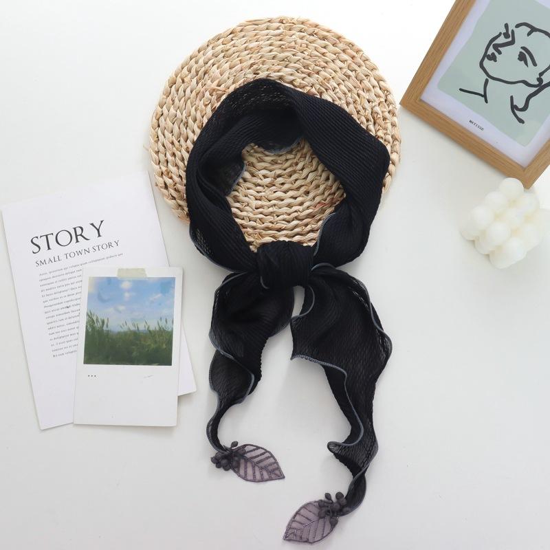 Contrast Color Small Scarf Women's Thin Elegant Silk Scarf Artistic Leaf Pendant Gentle Scarf Diamond Neckerchief Headband