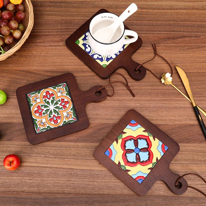 Retro Solid Wood Anti-Scalding Pot Mat and Coaster