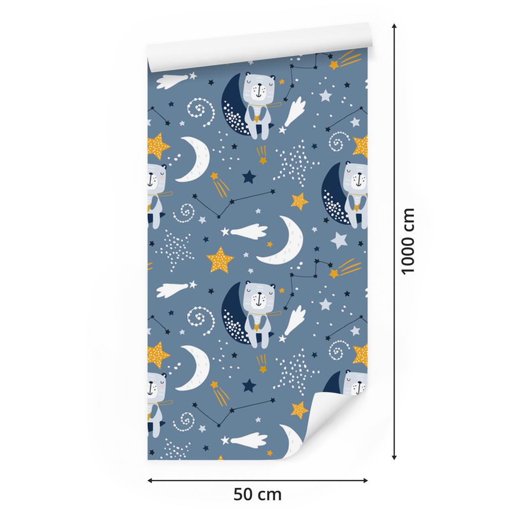 Stars, moons and sleeping teddy bears wallpaper for living room and bedroom 50x1000