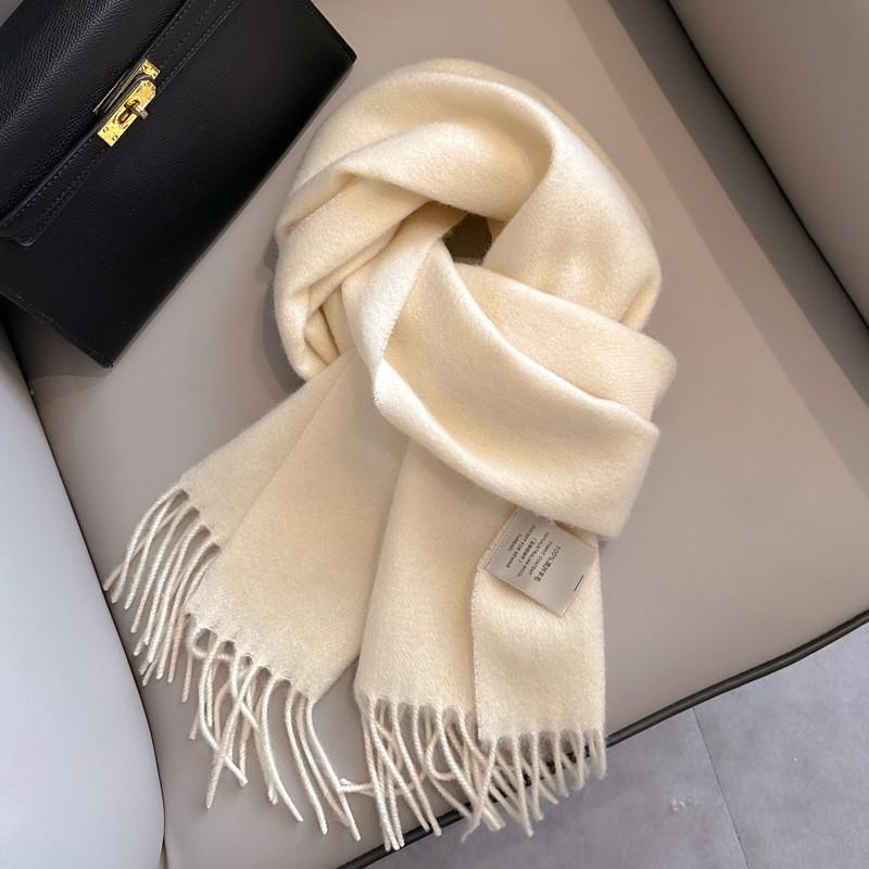 Womens White Wool Scarf Winter Warm Tassel Narrow Couple Style Student Fashion