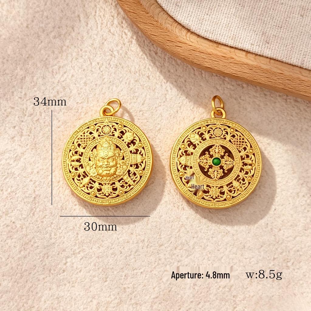 Copper-Plated Auspicious Eight Treasures Compass Pendant Necklace with 24K Gold and Strong Color Retention.