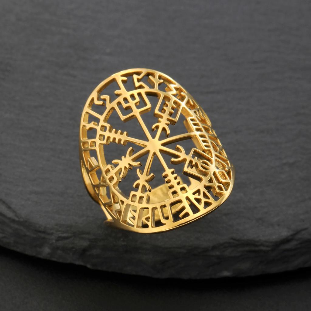 Viking Runes Ring Vegvisir Symbol Stainless Steel Rings Compass Norse Rune Jewelry Gladiator Pagan Asatru Heathen Gift