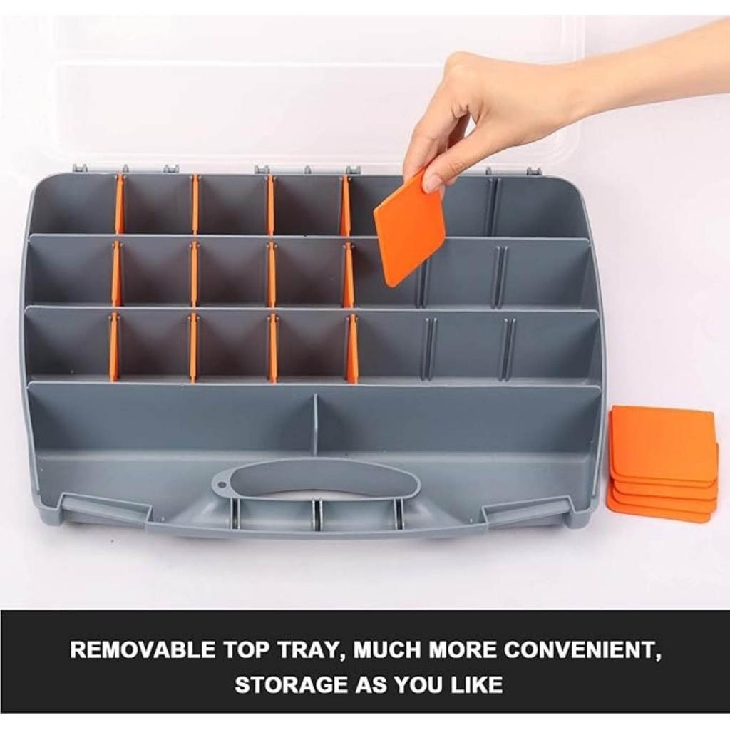 Hardware Aufbewahrungsbox Werkzeug Organizer Behälter mit Griff und transparentem Deckel, 21 verstellbare Fächer und 2 feste Bereiche, Perfekt für Schrauben,, Bol