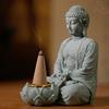 Klidní Buddhové Kamenná socha s držákem na čajovou svíčku a kadidlo Meditační sedící Buddha Soška Figurka Dekorace