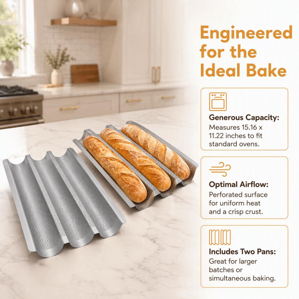 2PCS Nonstick Baguette Baking Pan Three Channel Bread Baking Tray Commercial Bakery