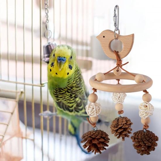 Colorful Hanging Parrot Bird Toy Training Biting Chewing Accessory Handmade Natural Wood