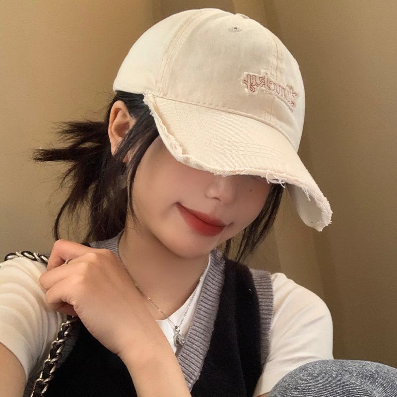 Women's New Style of Old-fashioned Baseball Cap with Big Head and Face  Small Baseball Cap Soft Top Wide Brim Beige Hat