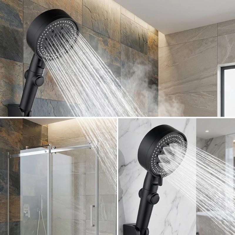 Adjustable High Pressure Shower Head 5 Modes Water Saving One-Key Stop Spray Nozzle with Hose - Bathroom Shower Accessories