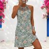 Women Plus Size Yellow Blue Floral Printed Criss Cross Cutout Neck Sleeveless Fitted Curved Hem Dress