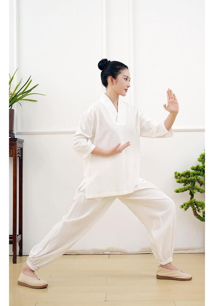 Unisexowy Zestaw Szat do Medytacji Zen: Siedmiorękawowy Hanfu z Bambusa, Bawełny i Lnu do Jogi i Medytacji.